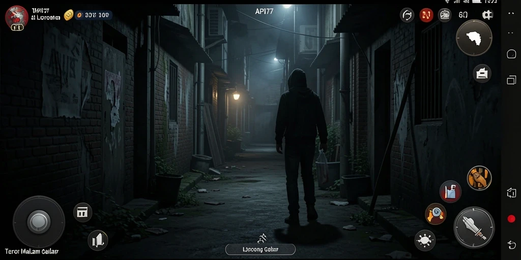 Gameplay menyeramkan di API77 dengan atmosfer gelap.