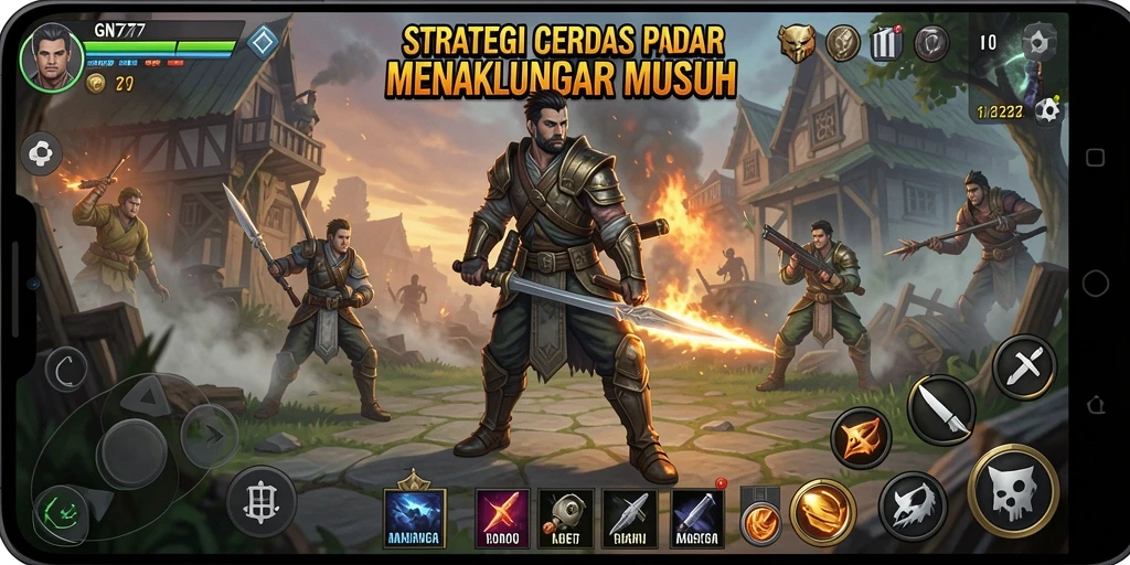 Tampilan gameplay GN777 yang menampilkan pertempuran strategi yang intens.