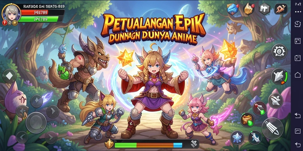 Tampilan gameplay seru di dunia anime yang memikat.