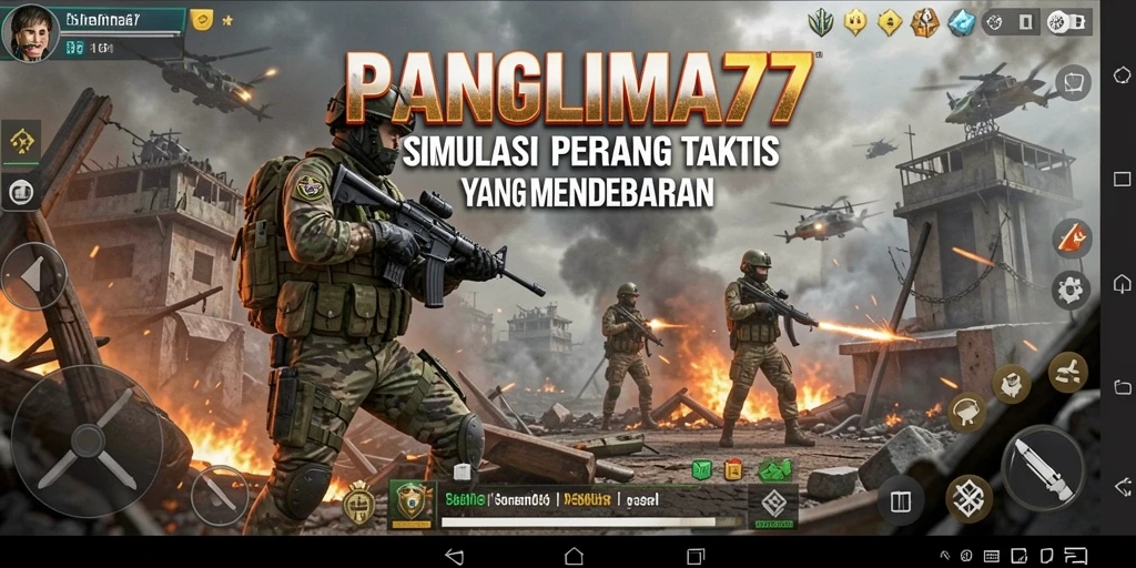 Tampilan gameplay mendebarkan dalam <strong>PANGLIMA77</strong> yang menunjukkan pertempuran taktis.